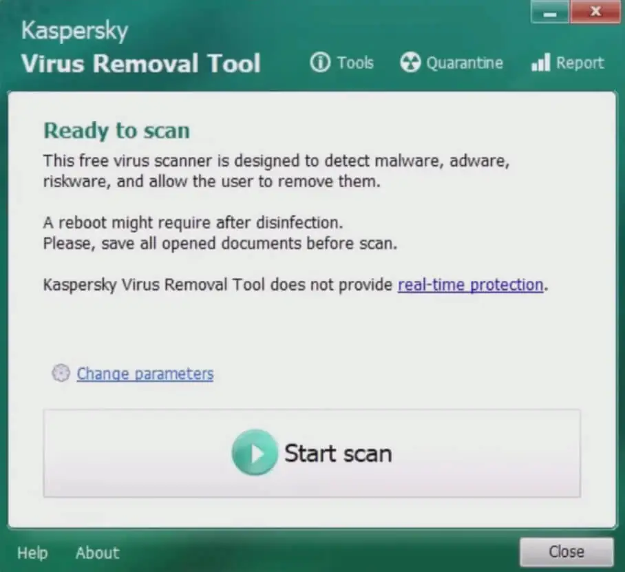 Kaspersky Virus Removal Tool (screenshot, photo)