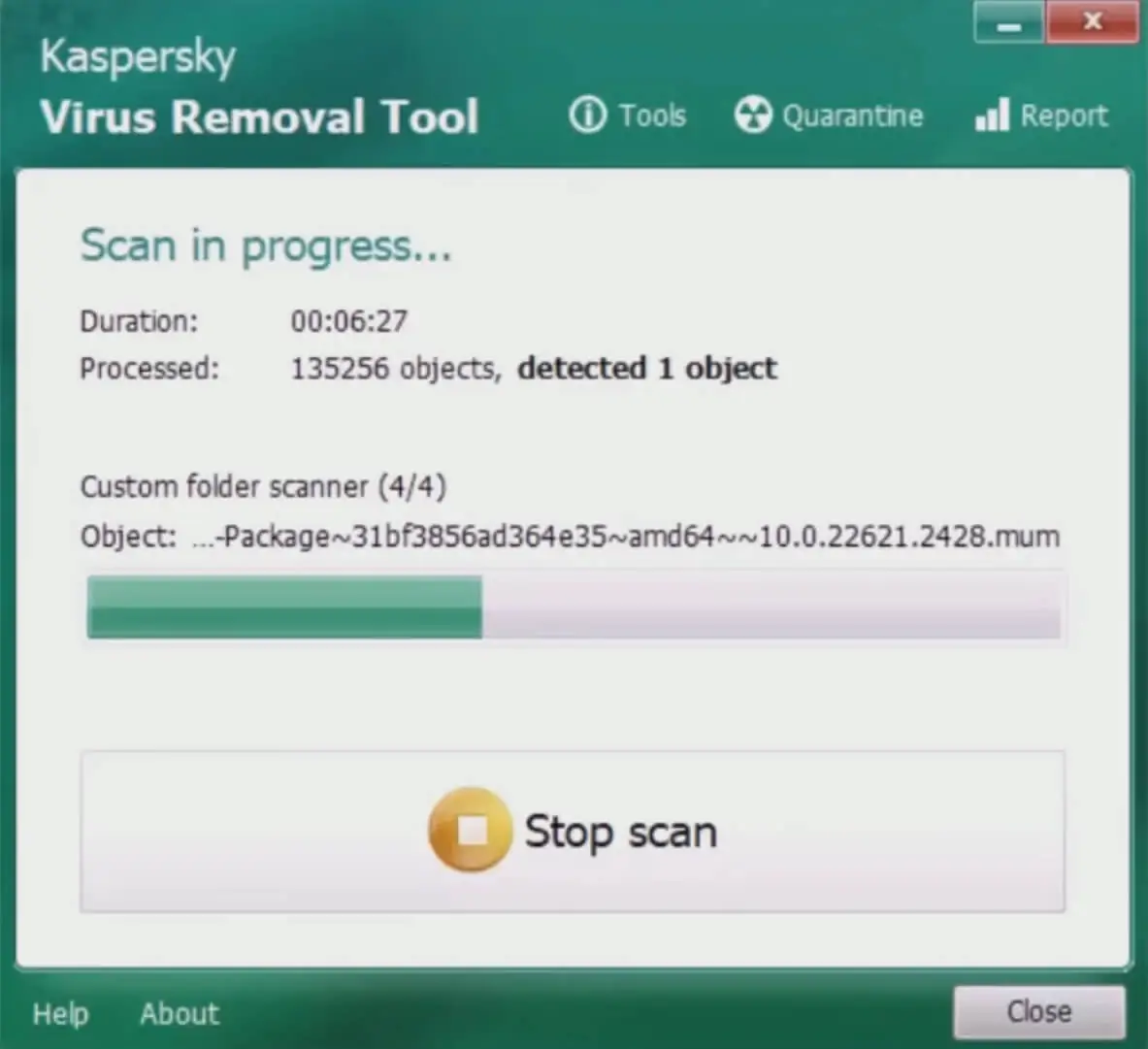 Kaspersky Virus Removal Tool (screenshot, photo)